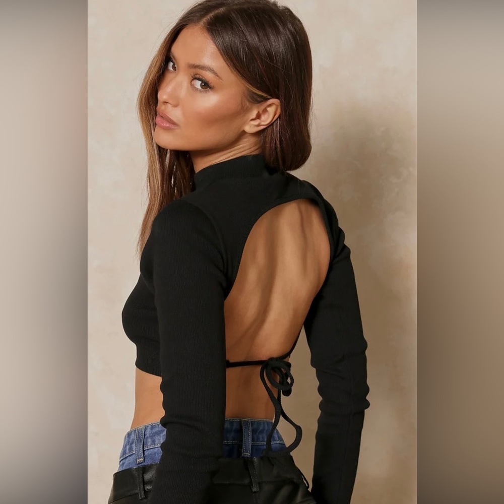 HYFVE Black Ribbed Crop Top With Open Back